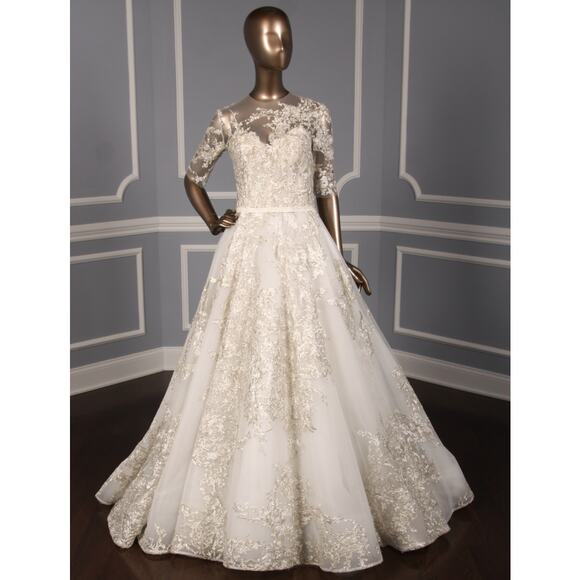 ISABELLE ARMSTRONG Charlotte Sheer Sleeves Ballgown Wedding Dress Bridal Gown 10 - Picture 2 of 11